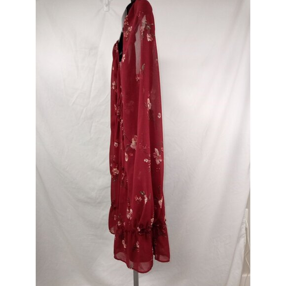 Forever 21 Junior's Burgundy/Red Floral Babydoll Dress Size Small - Picture 2 of 6